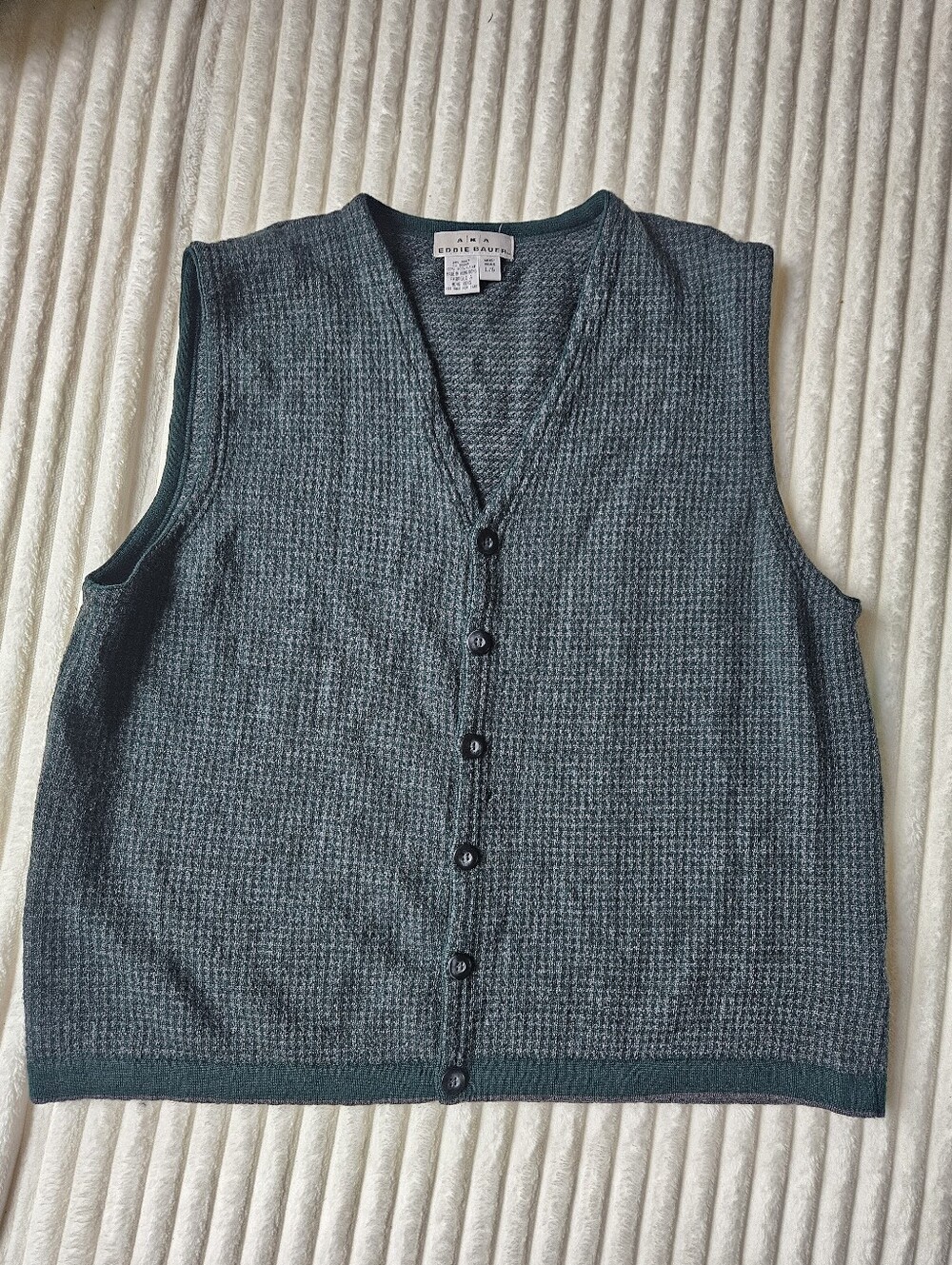 Vintage AKA Eddie Bauer Green and Gray Textured Knit Vest